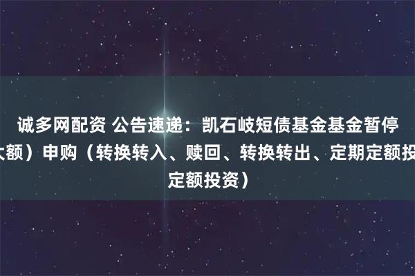 诚多网配资 公告速递：凯石岐短债基金基金暂停（大额）申购（转换转入、赎回、转换转出、定期定额投资）
